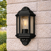 CGC FRED Black Outdoor Half Wall Light Lantern with PIR Motion Sensor