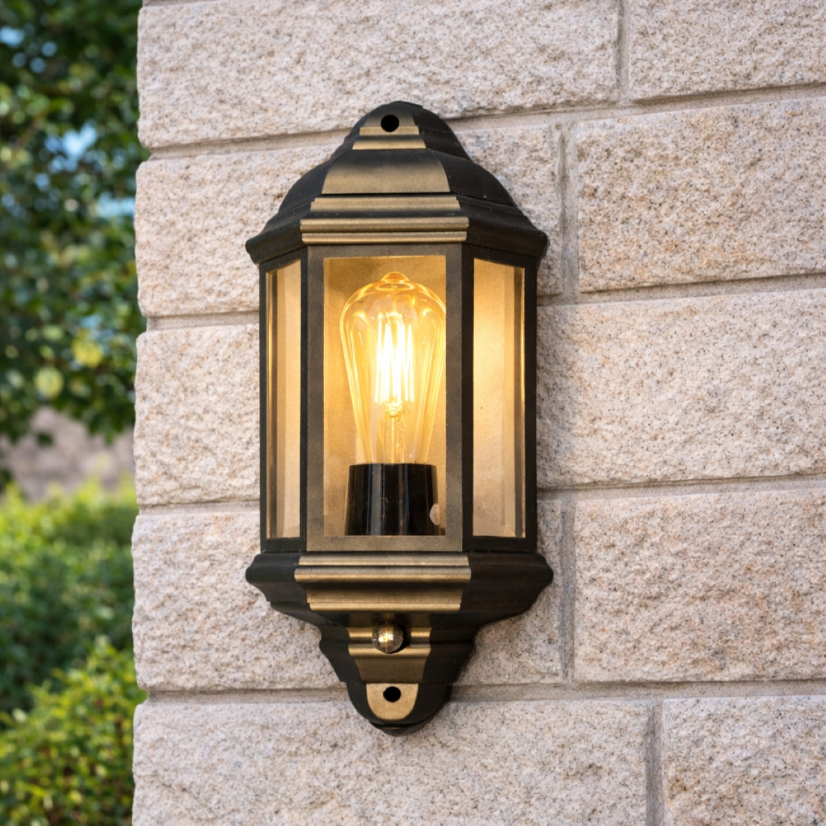 CGC FRED Black Outdoor Half Wall Light Lantern with PIR Motion Sensor