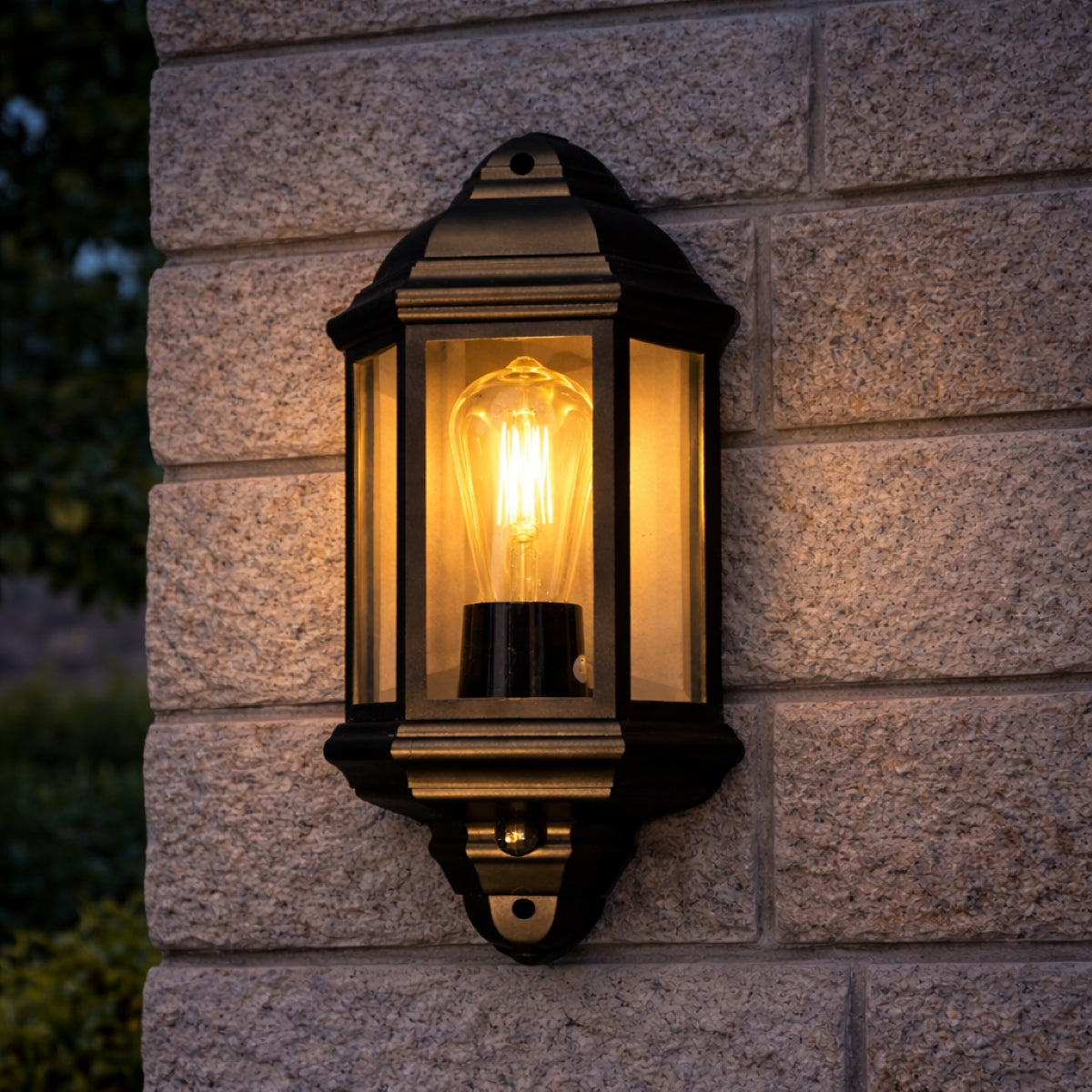 CGC FRED Black Outdoor Half Wall Light Lantern with PIR Motion Sensor