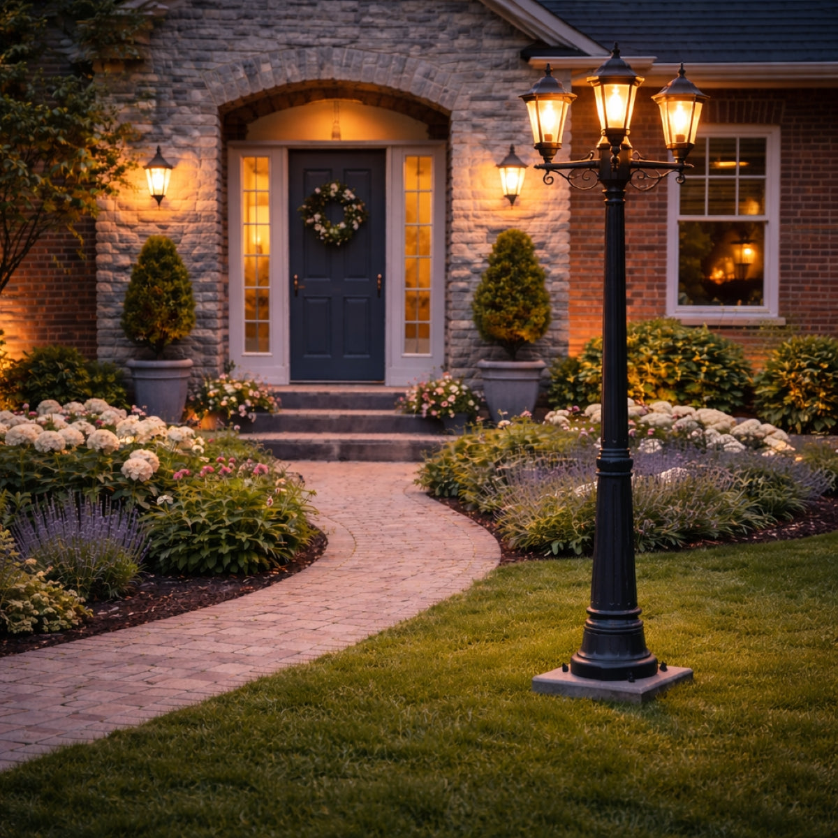 CGC EDNA Black Triple Victorian Style Lantern Post Light