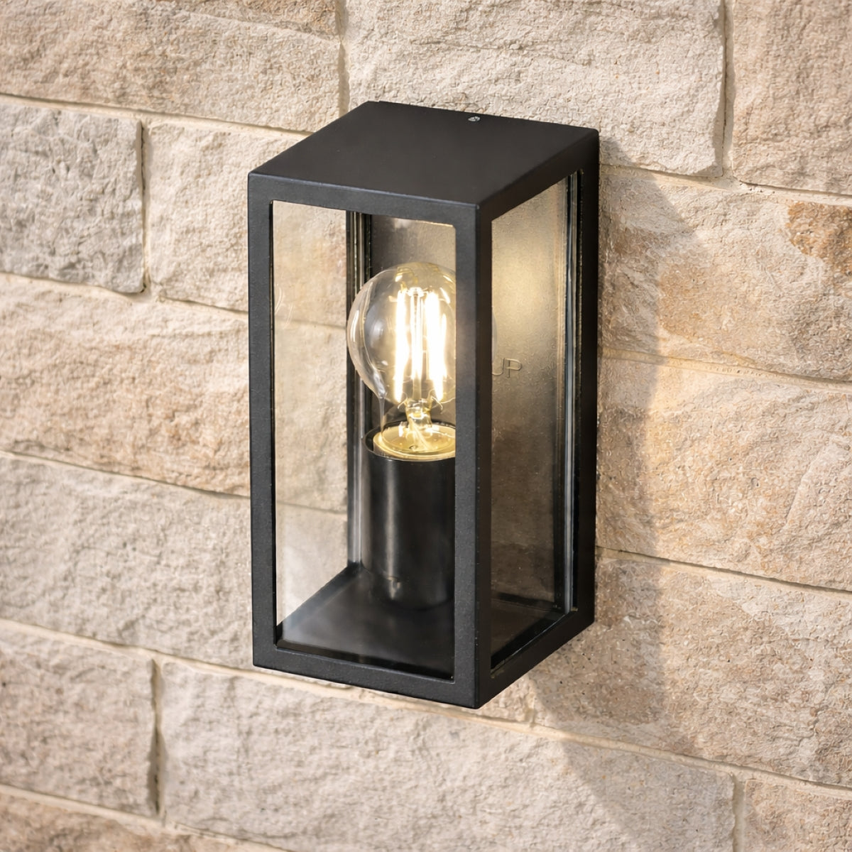 CGC MARINA Black E27 Outdoor Wall Light Box Lantern Clear Diffuser IP44