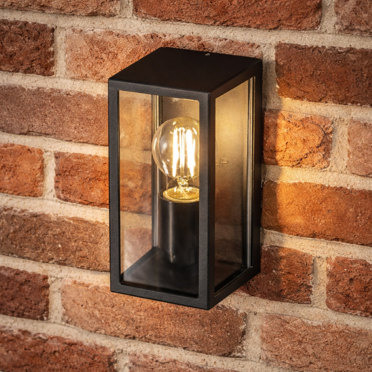 CGC MARINA Black E27 Outdoor Wall Light Box Lantern Clear Diffuser IP44