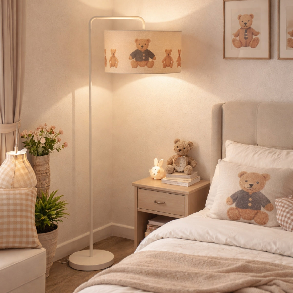 CGC BLAKE 45cm Large Oatmeal Linen Blue Teddy Bear Childrens Lamp Shade