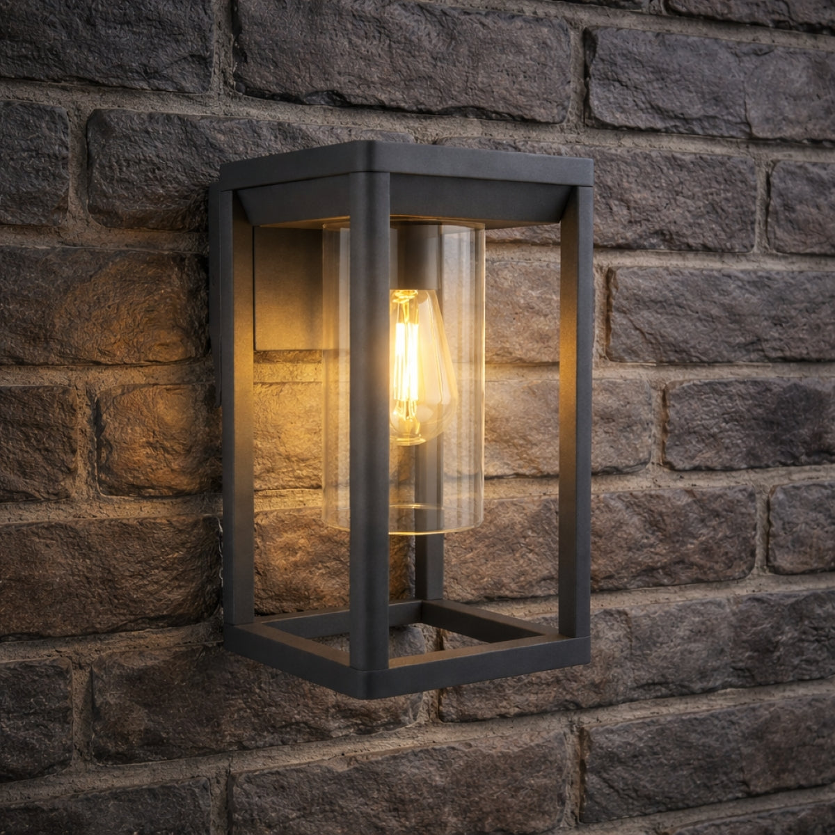 CGC MADDISON Anthracite Grey E27 Outdoor Wall Light Lantern Clear Diffuser IP54