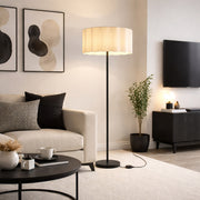 CGC Lena Matt Black Straight Floor Lamp with Large Scalloped Lampshade