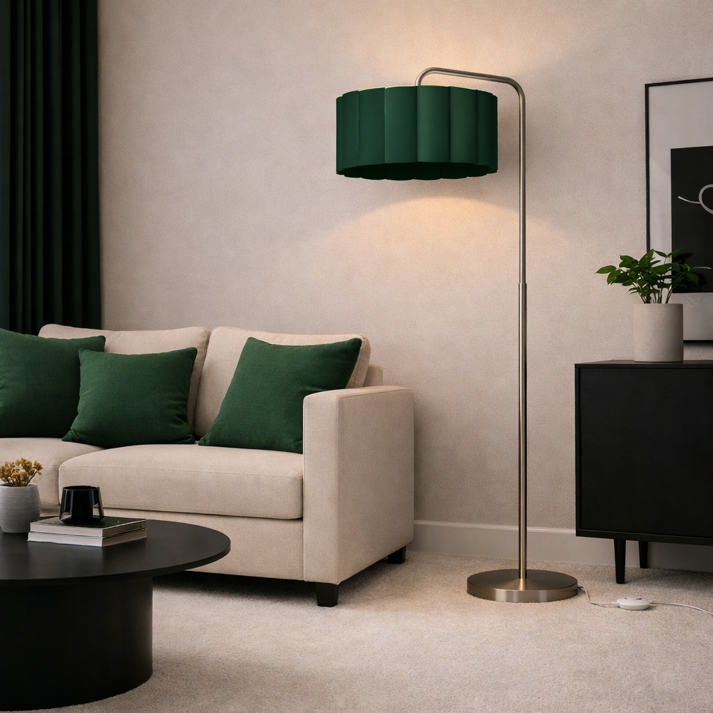 CGC Kyra Brushed Nickel Angled Floor Lamp with Large Scalloped Lampshade