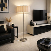 CGC Lena Brushed Nickel Straight Floor Lamp with Large Scalloped Lampshade