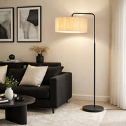 CGC Kyra Matt Black Angled Floor Lamp with Large Scalloped Lampshade