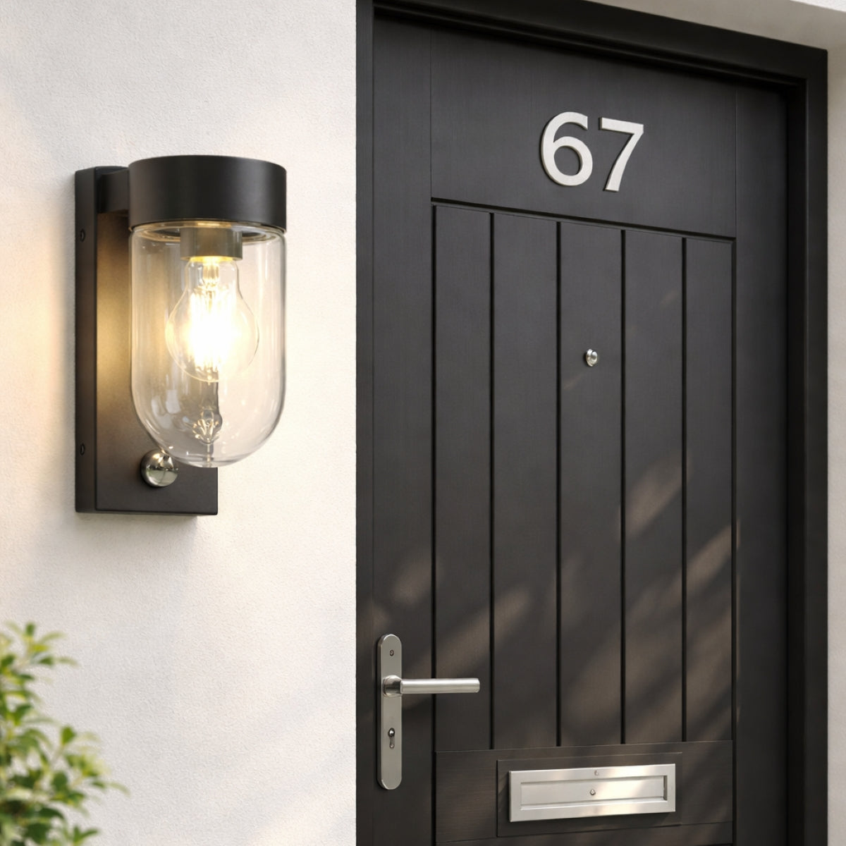 CGC Rowan PIR Motion Sensor Black Outdoor Wall Lantern Light with Clear Diffuser IP54