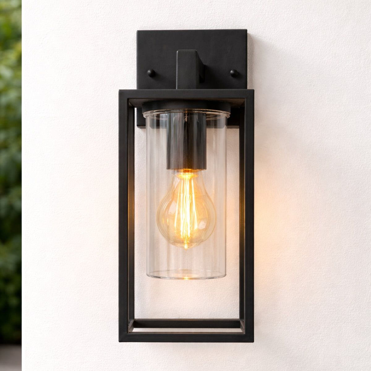 CGC CHLOE Down Black E27 Outdoor Wall Light Lantern Clear Diffuser IP54 Down