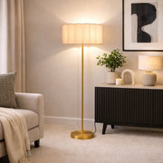 CGC Lena Brushed Gold Straight Floor Lamp with Large Scalloped Lampshade