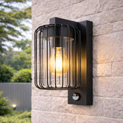 CGC Alvin PIR Motion Sensor Black Outdoor Cage Wall Lantern Light with Clear Diffuser IP54