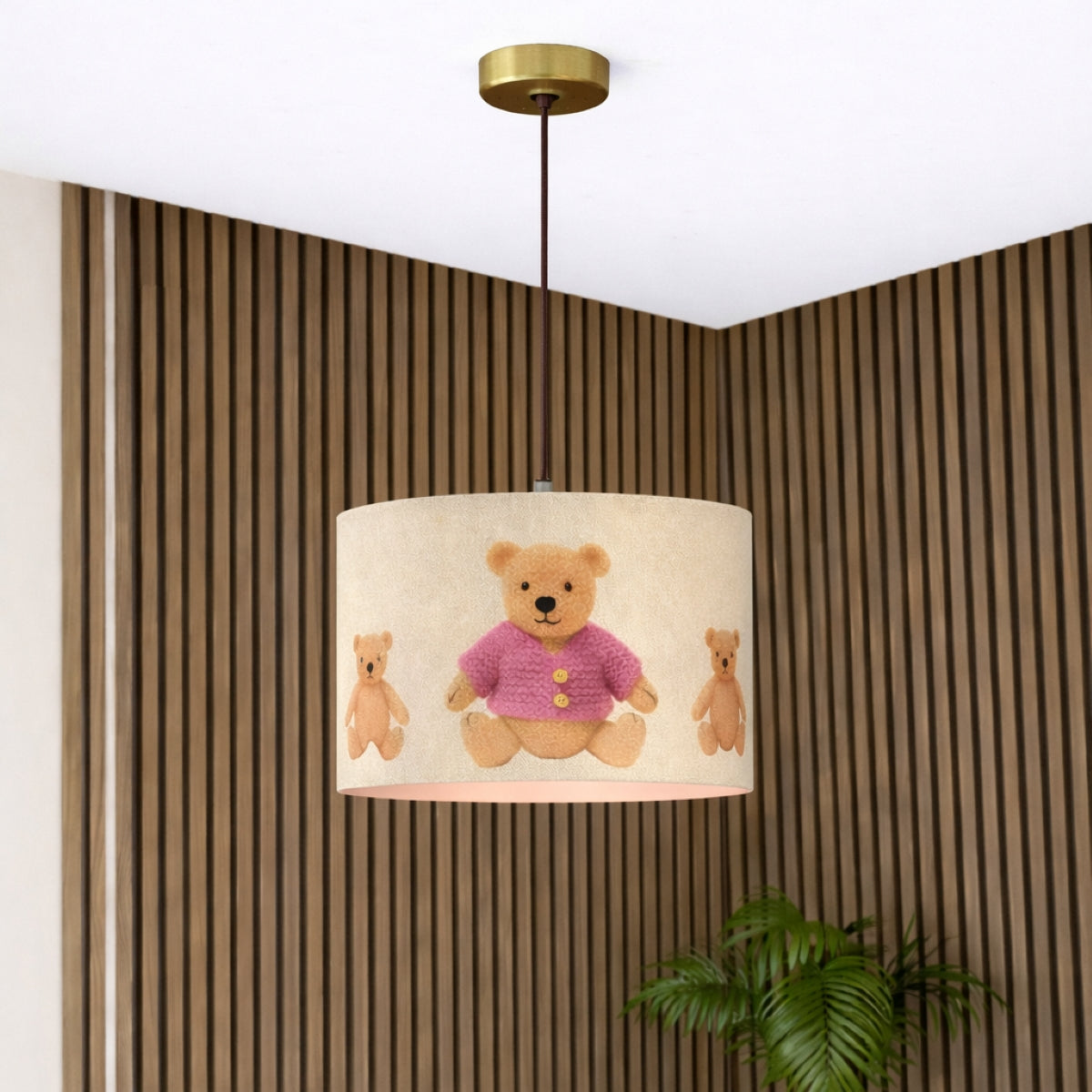 CGC BLAKE 30cm Oatmeal Linen Pink Teddy Bear Childrens Lamp Shade