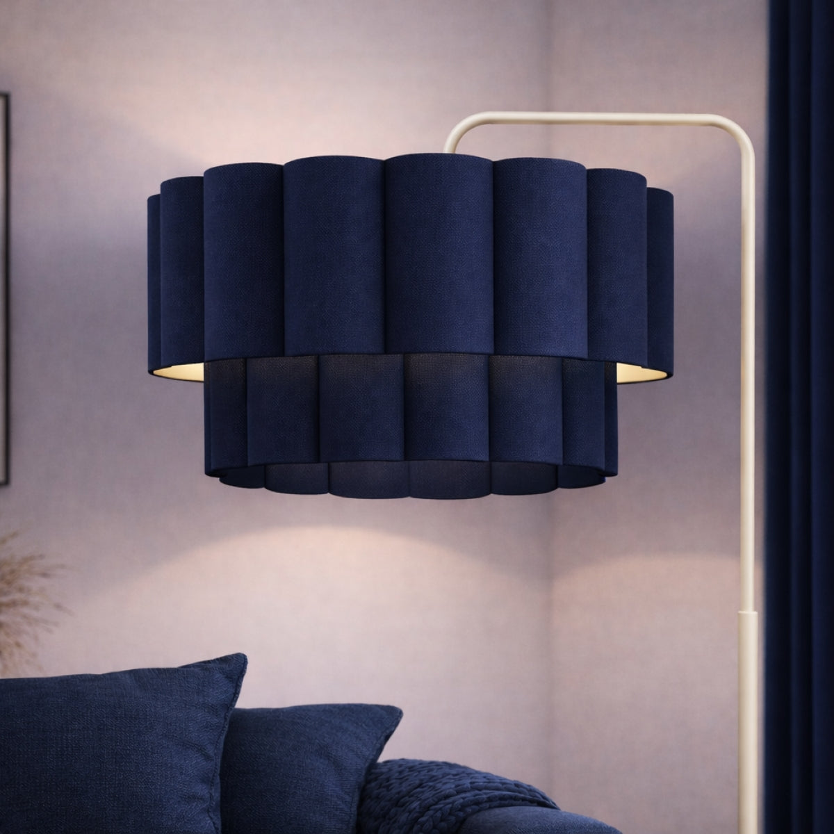 CGC Kyra Cream Angled Floor Lamp with Two Layer Large Scalloped Lampshade