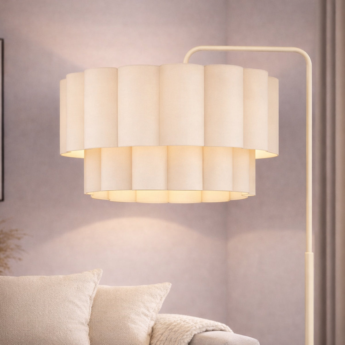 CGC Kyra Cream Angled Floor Lamp with Two Layer Large Scalloped Lampshade