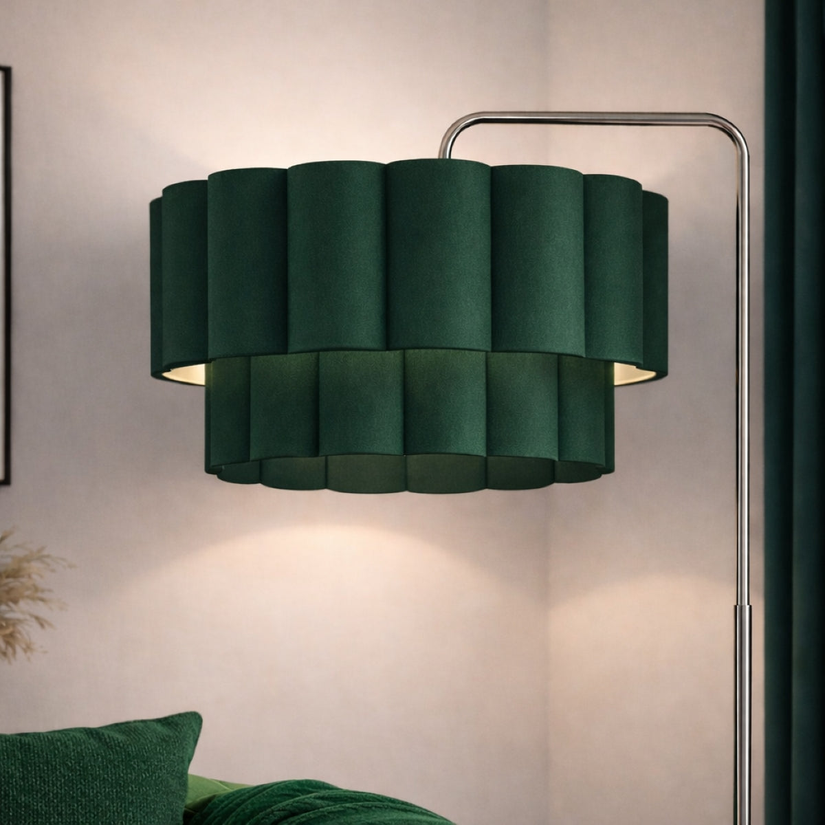 CGC Kyra Cream Angled Floor Lamp with Two Layer Large Scalloped Lampshade