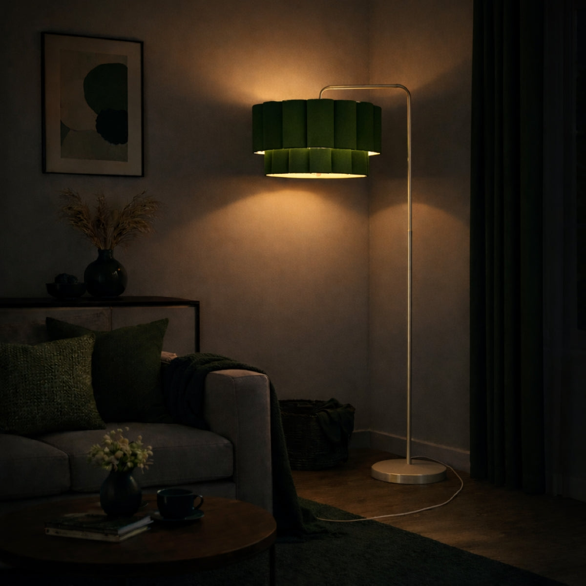 CGC Kyra Cream Angled Floor Lamp with Two Layer Large Scalloped Lampshade