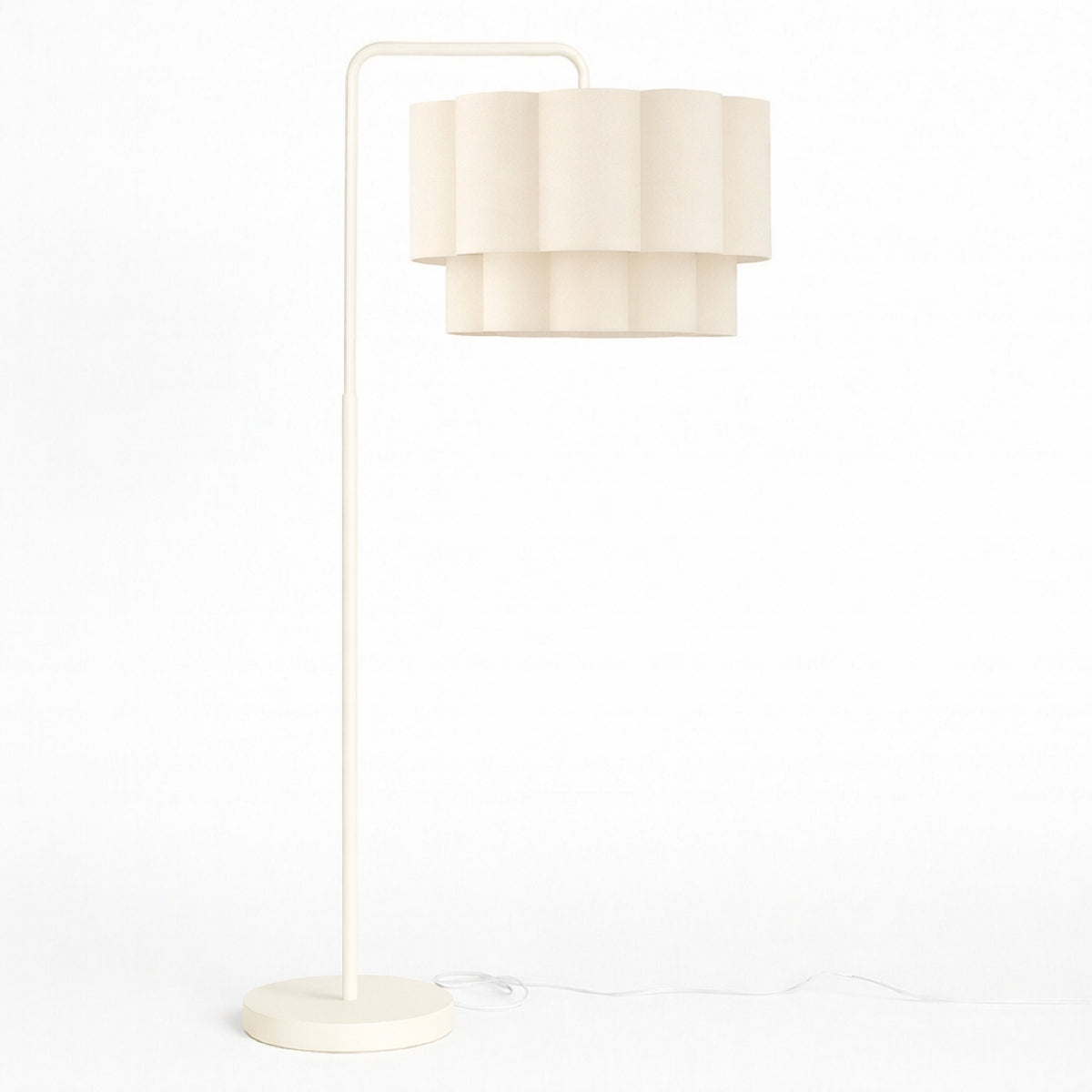 CGC Kyra Cream Angled Floor Lamp with Two Layer Large Scalloped Lampshade