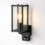 CGC MARIN Black Outdoor Wall Lantern Clear Bevelled Glass Diffuser WITH PIR Motion Sensor IP44