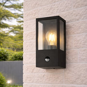 CGC Dave PIR Motion Sensor Black E27 Outdoor Wall Light Box Lantern Clear Diffuser IP54