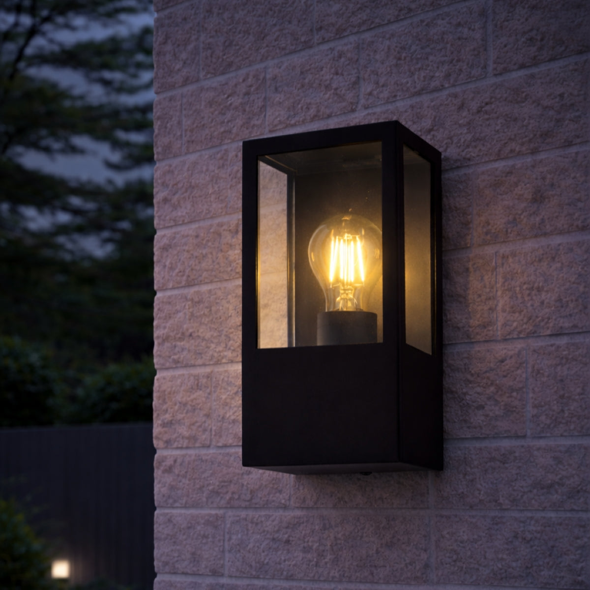 CGC Dave Black E27 Outdoor Wall Light Box Lantern Clear Diffuser IP54