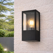 CGC Dave Black E27 Outdoor Wall Light Box Lantern Clear Diffuser IP54