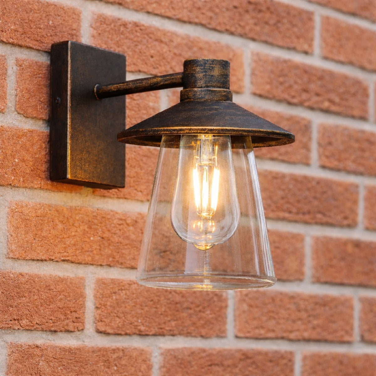 CGC CHESTER Antique Bronze Outdoor Wall Lantern with Bell Shape Clear Glass Diffuser E27 IP54