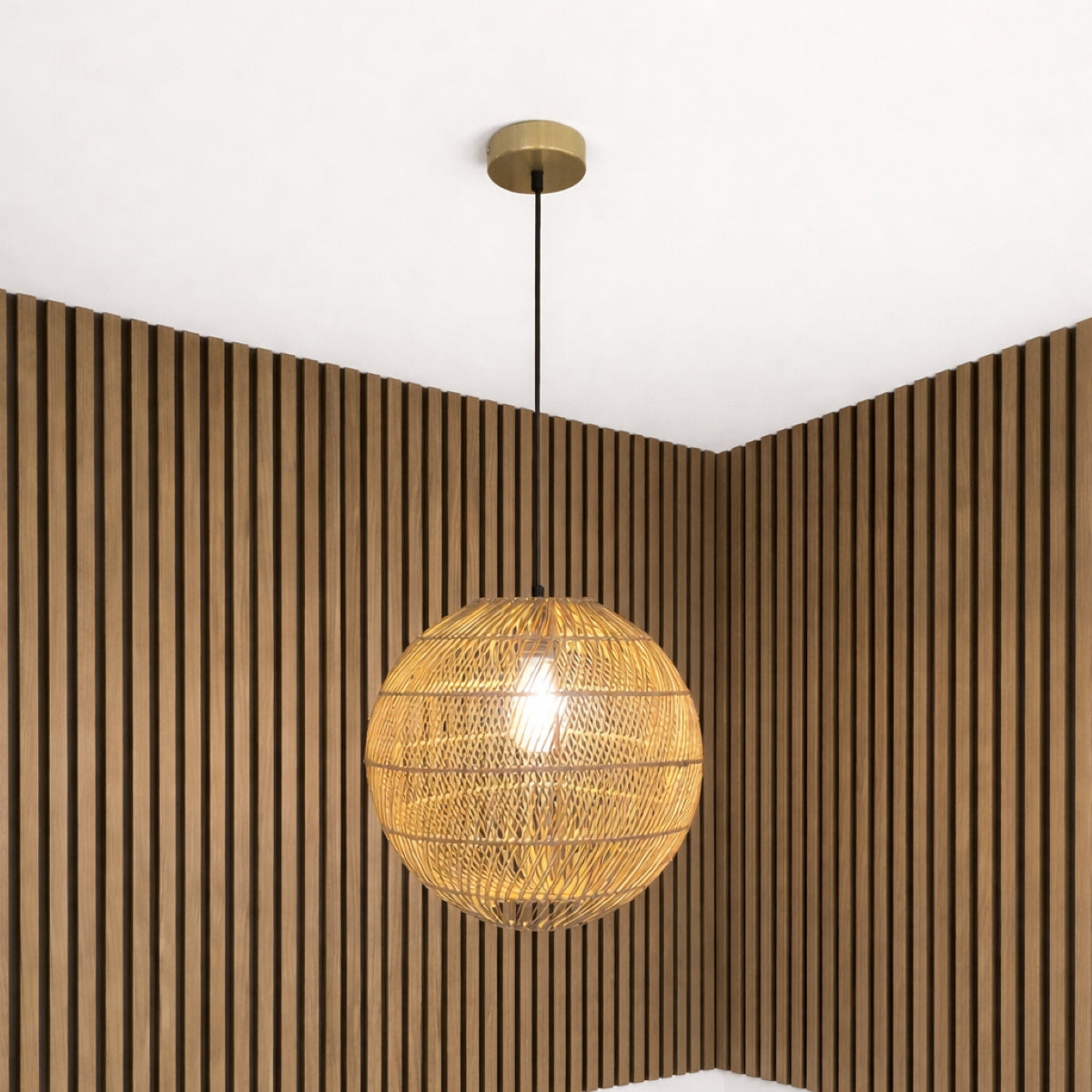 CGC ARIBA Brown 35cm Round Globe Rattan Weave Lampshade