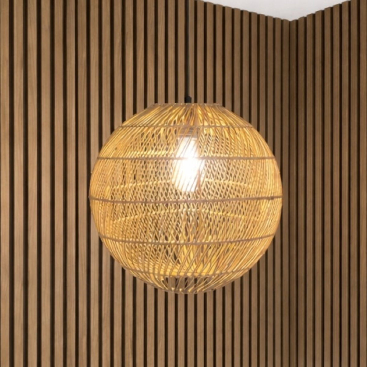 CGC ARIBA Brown 35cm Round Globe Rattan Weave Lampshade