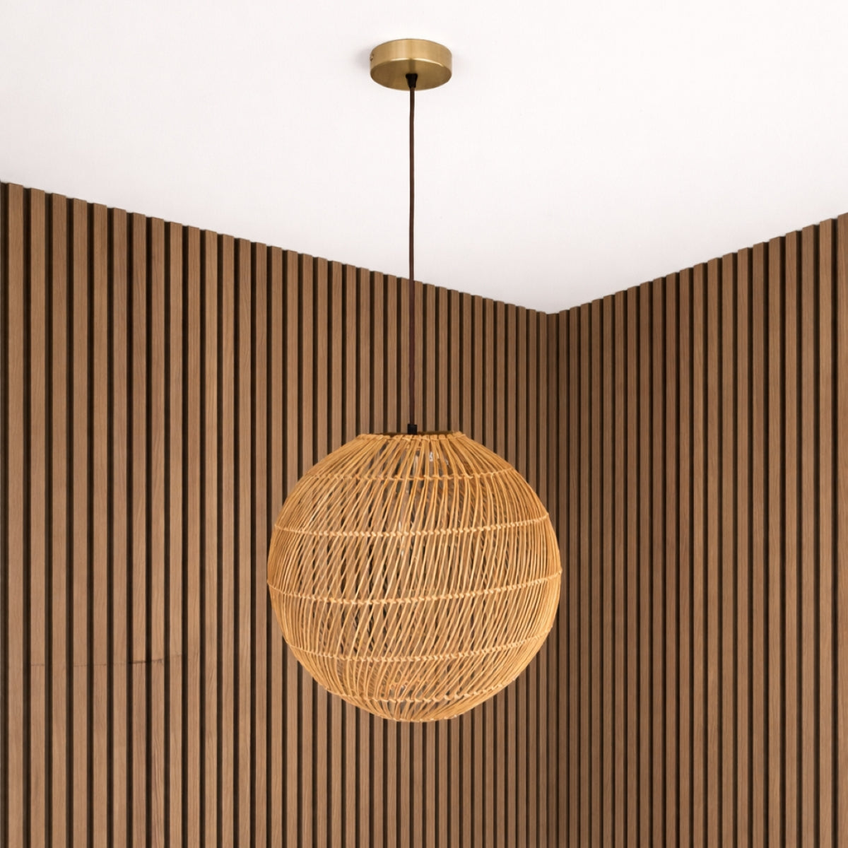 CGC ARIBA Brown 35cm Round Globe Rattan Weave Lampshade