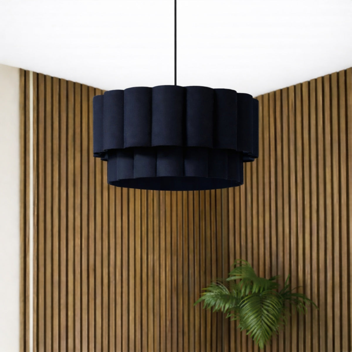 CGC Selina Scalloped Two Tier Navy Drum Lampshade Large 48cm