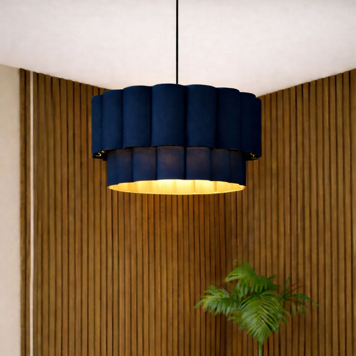 CGC Selina Scalloped Two Tier Navy Drum Lampshade Large 48cm