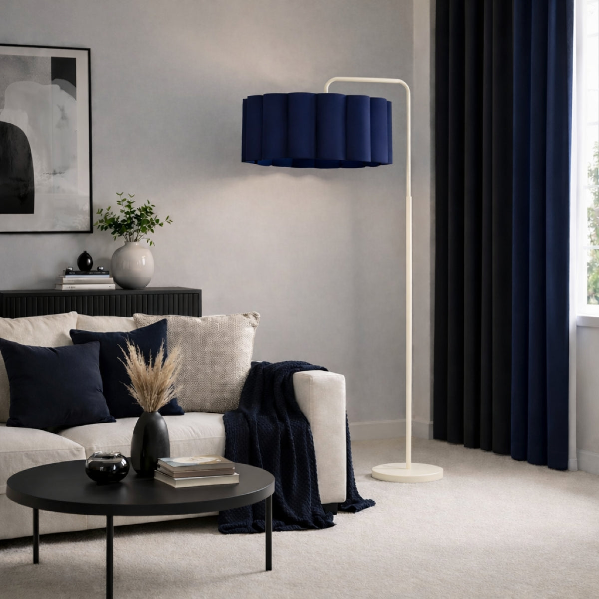 CGC Kyra Cream Angled Floor Lamp with Large Scalloped Lampshade