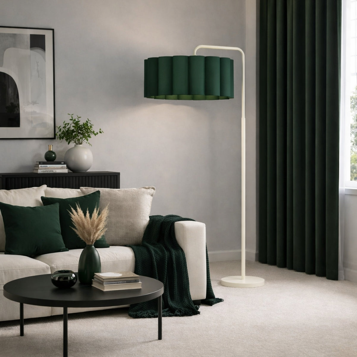 CGC Kyra Cream Angled Floor Lamp with Large Scalloped Lampshade