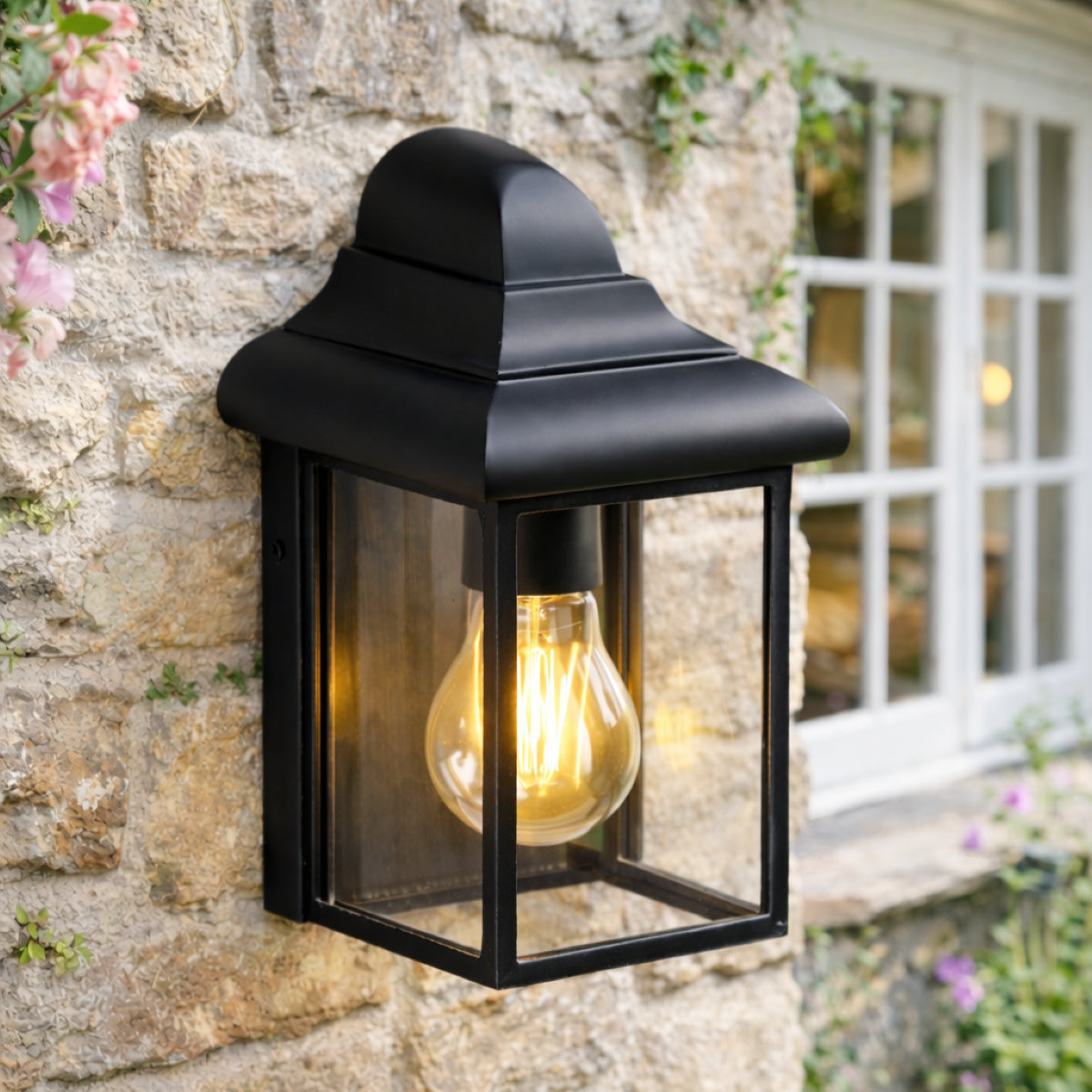 CGC CAMILA Black Outdoor Wall Lantern Clear Diffuser