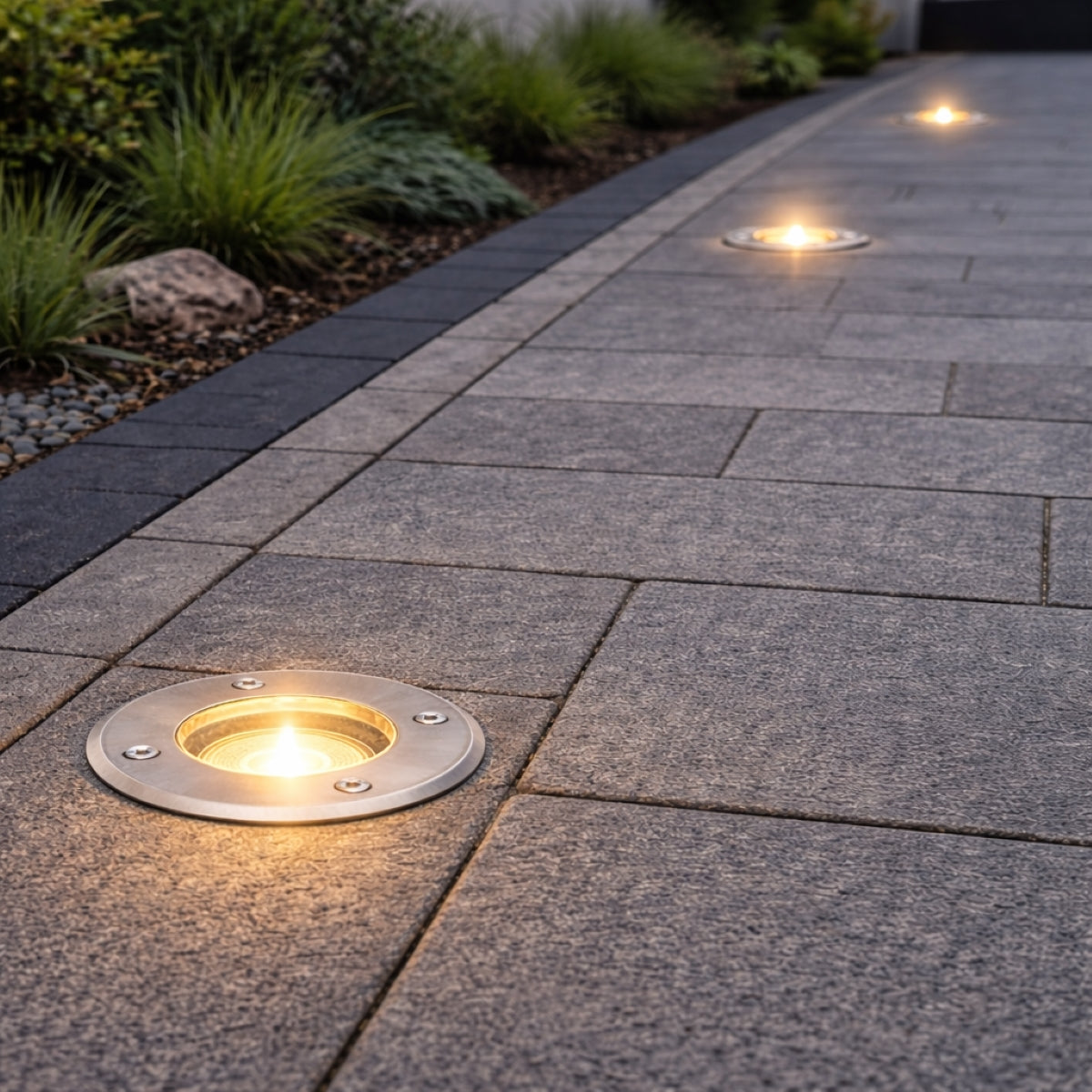 CGC MEADOW Four Round Large With Bulbs Stainless Steel Inground Or Decking Lights