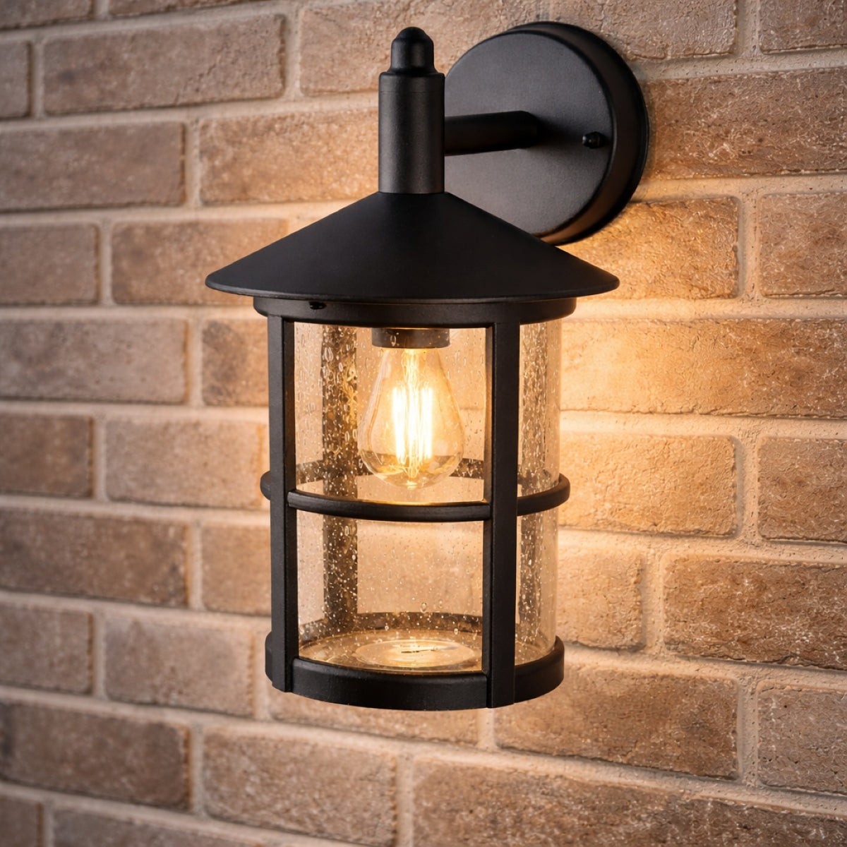 CGC OLIVIA Large Black Traditional Outdoor Wall Lantern Clear Glass Diffuser