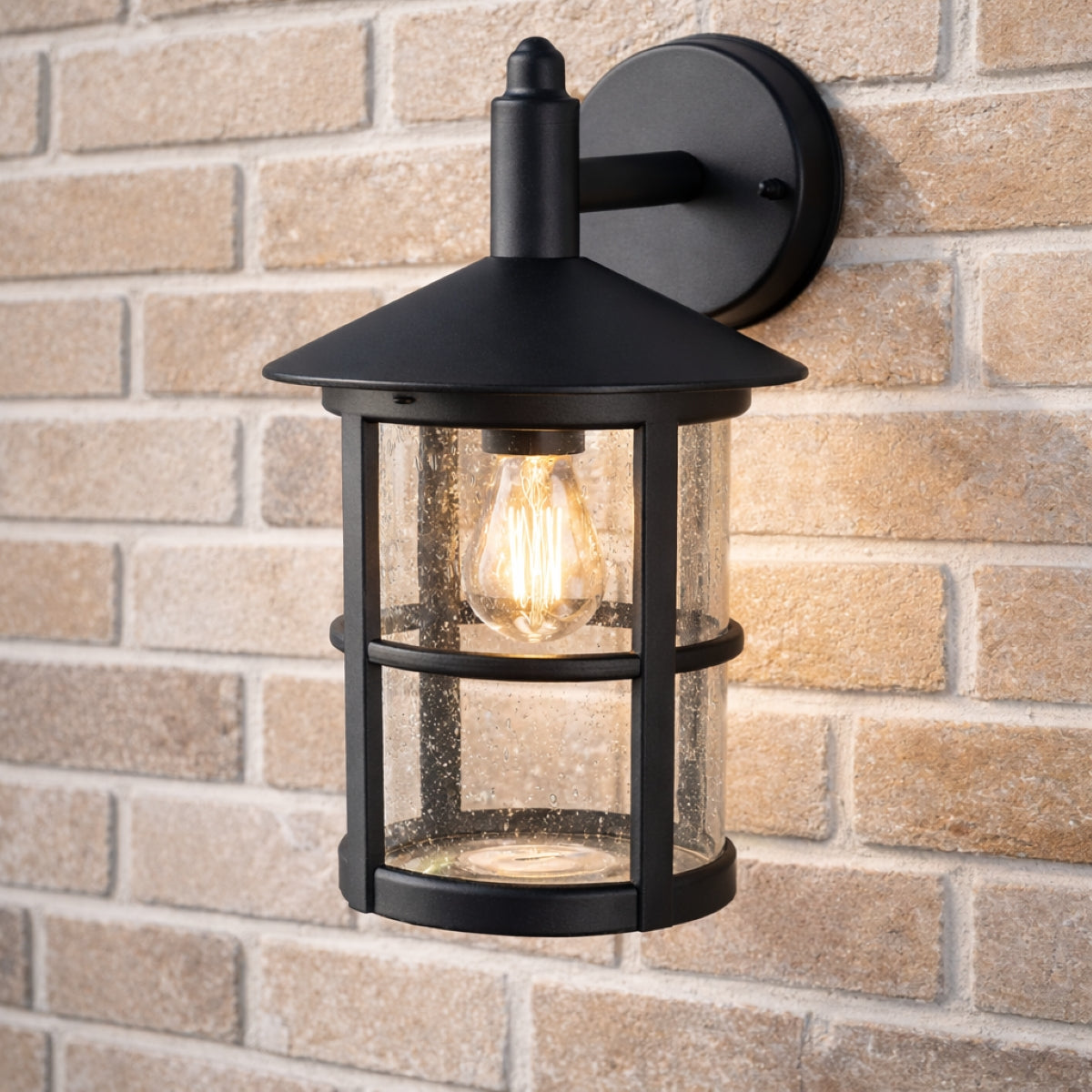 CGC OLIVIA Large Black Traditional Outdoor Wall Lantern Clear Glass Diffuser