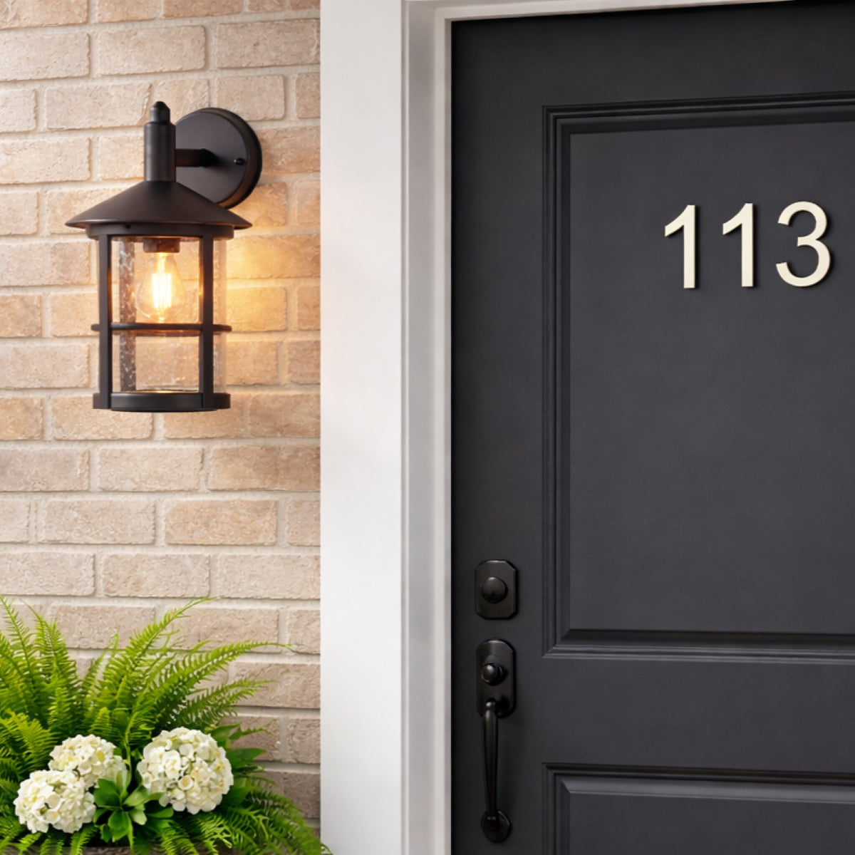 CGC OLIVIA Large Black Traditional Outdoor Wall Lantern Clear Glass Diffuser