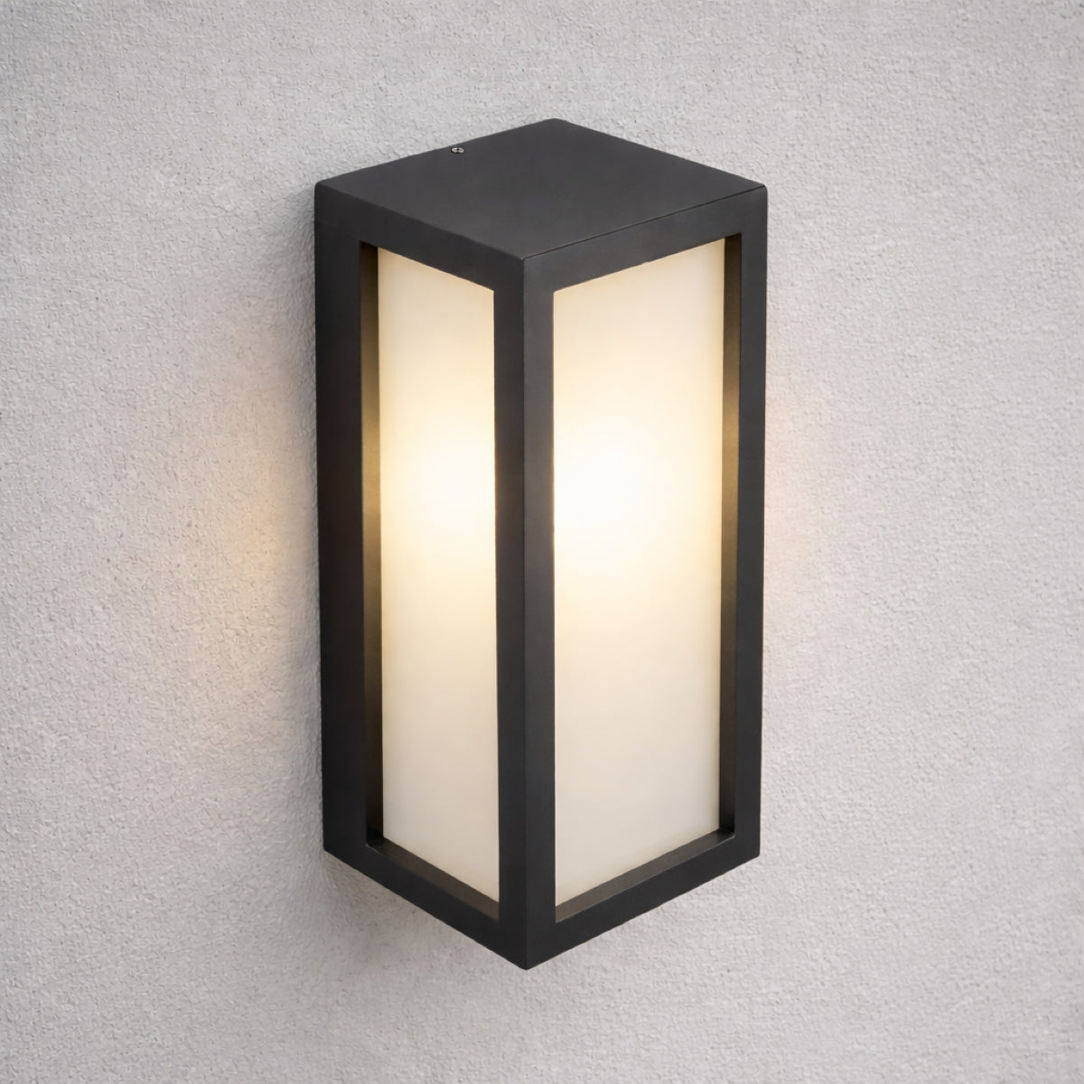 CGC KINSLEY Black E27 Outdoor Wall Light Box Lantern Opal Diffuser IP54