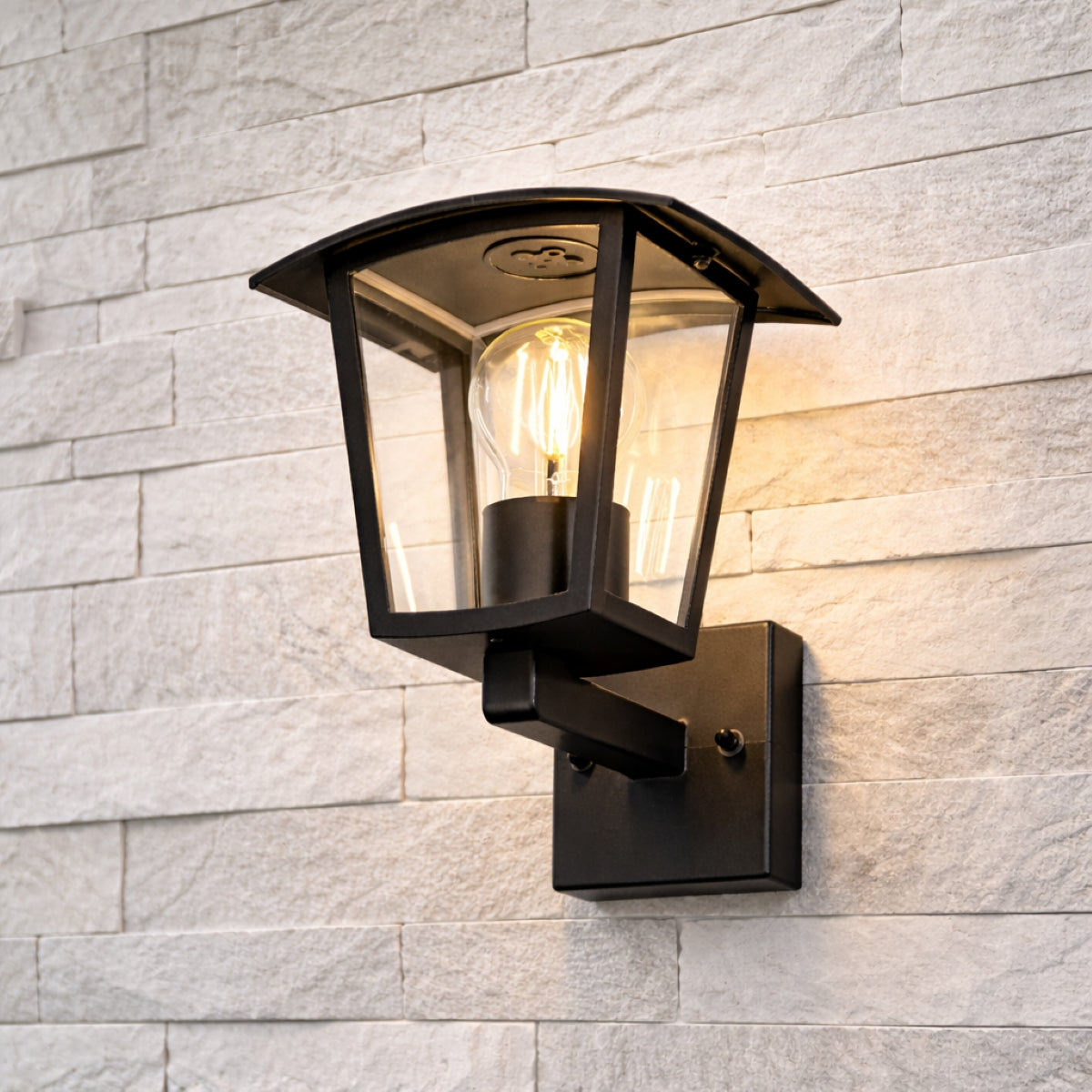 CGC ALLY Black E27 Outdoor Wall Light Lantern Clear Diffuser IP44 Up