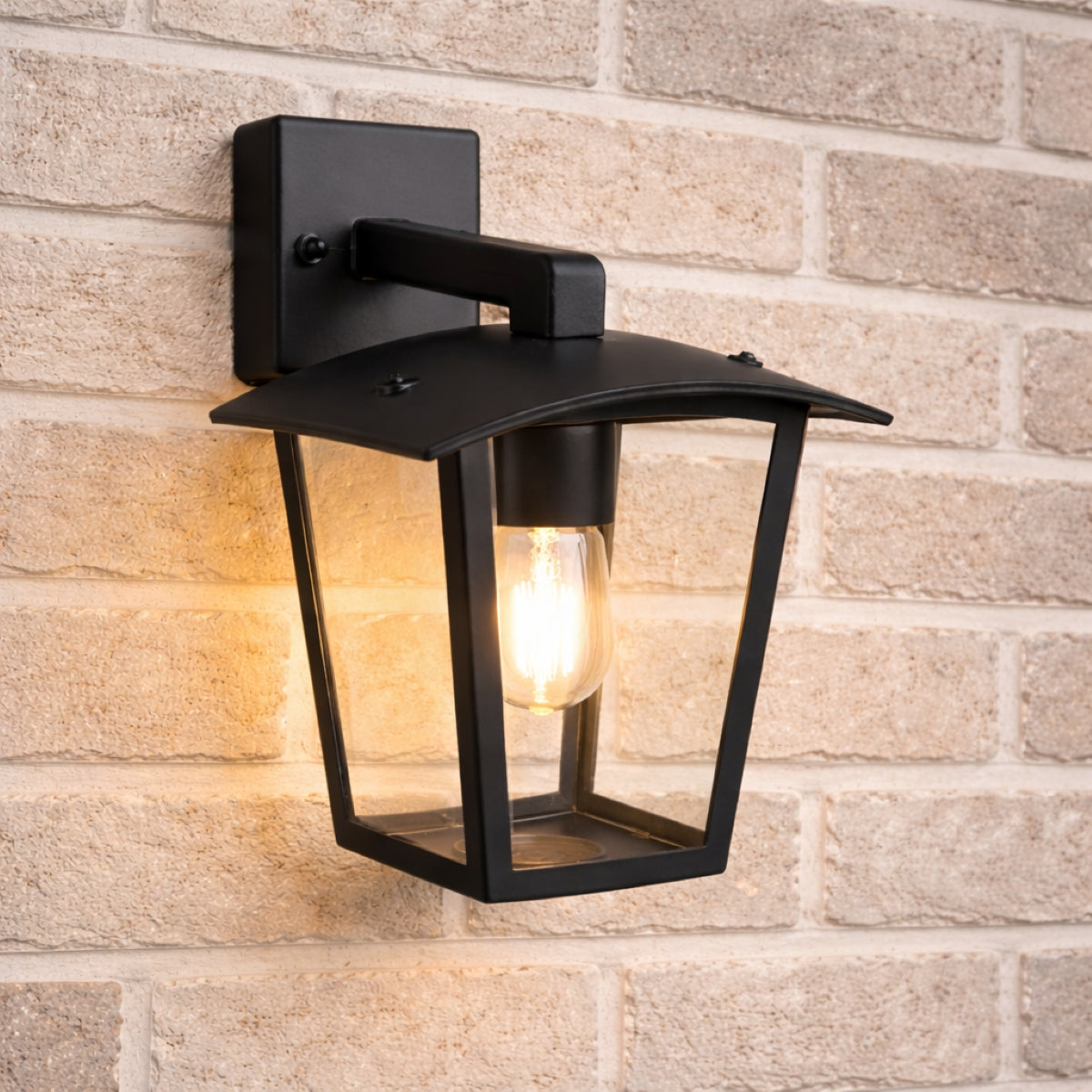 CGC ALLY Black E27 Outdoor Wall Light Lantern Clear Diffuser IP44 Down