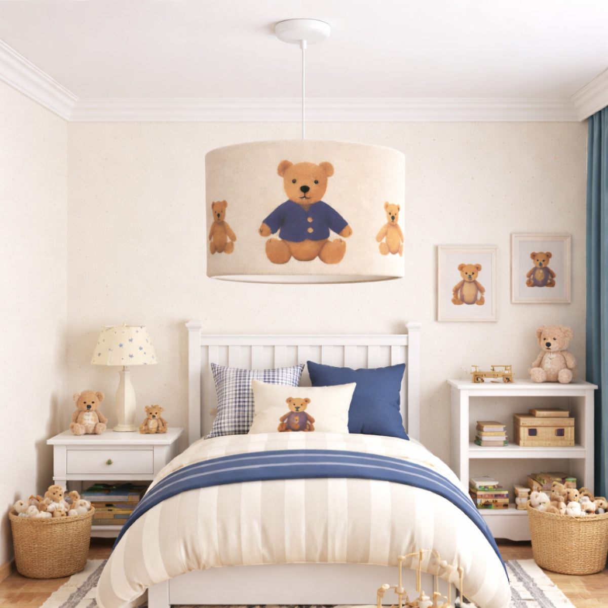 CGC BLAKE 30cm Oatmeal Linen Blue Teddy Bear Childrens Lamp Shade