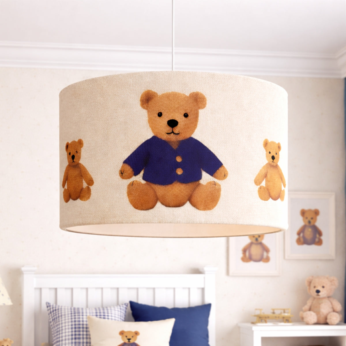 CGC BLAKE 30cm Oatmeal Linen Blue Teddy Bear Childrens Lamp Shade