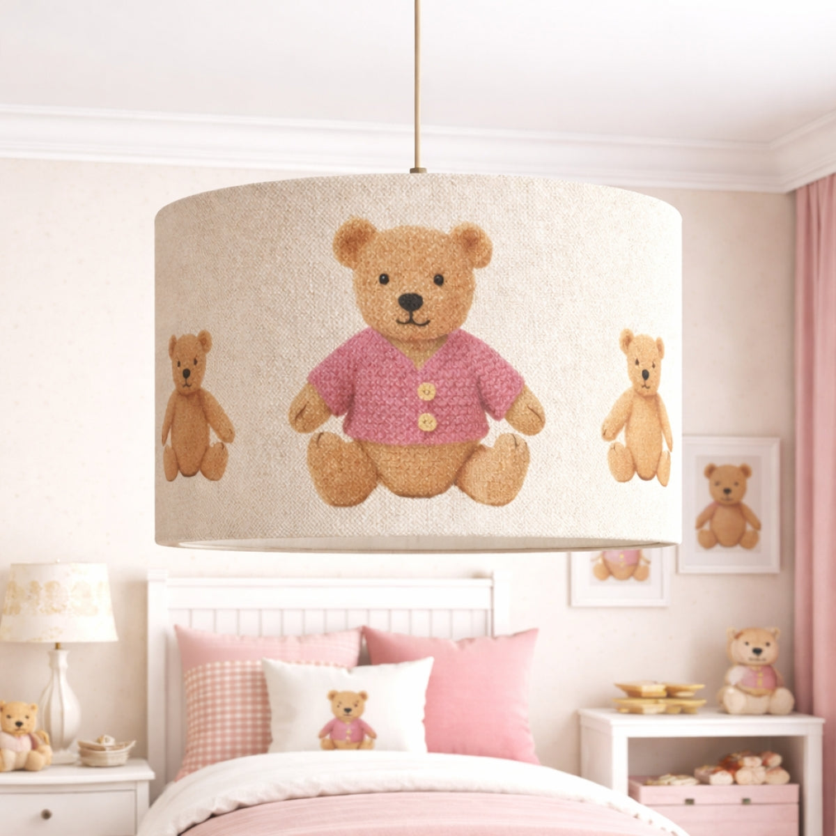 CGC BLAKE 30cm Oatmeal Linen Pink Teddy Bear Childrens Lamp Shade