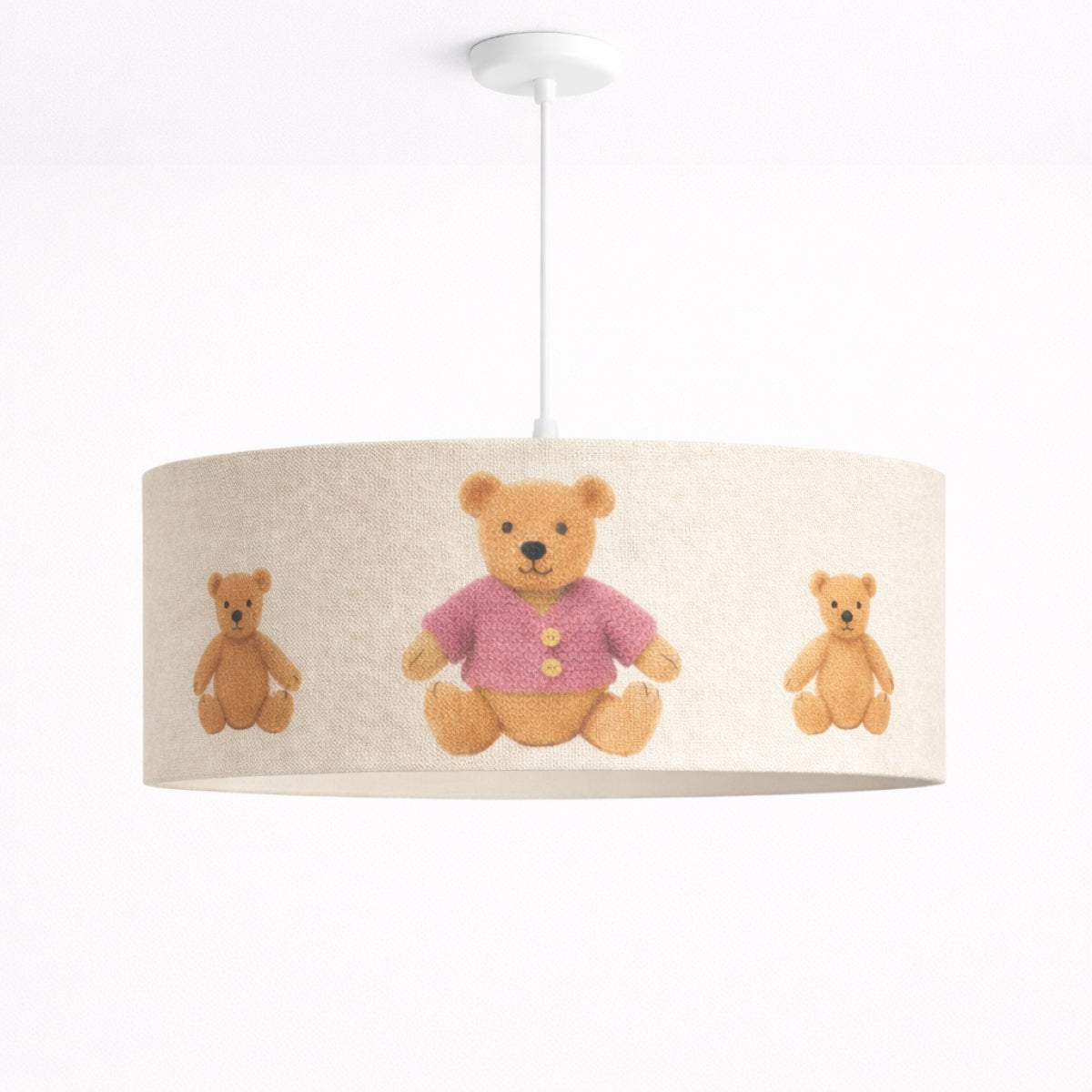 CGC BLAKE 45cm Large Oatmeal Linen Pink Teddy Bear Childrens Lamp Shade