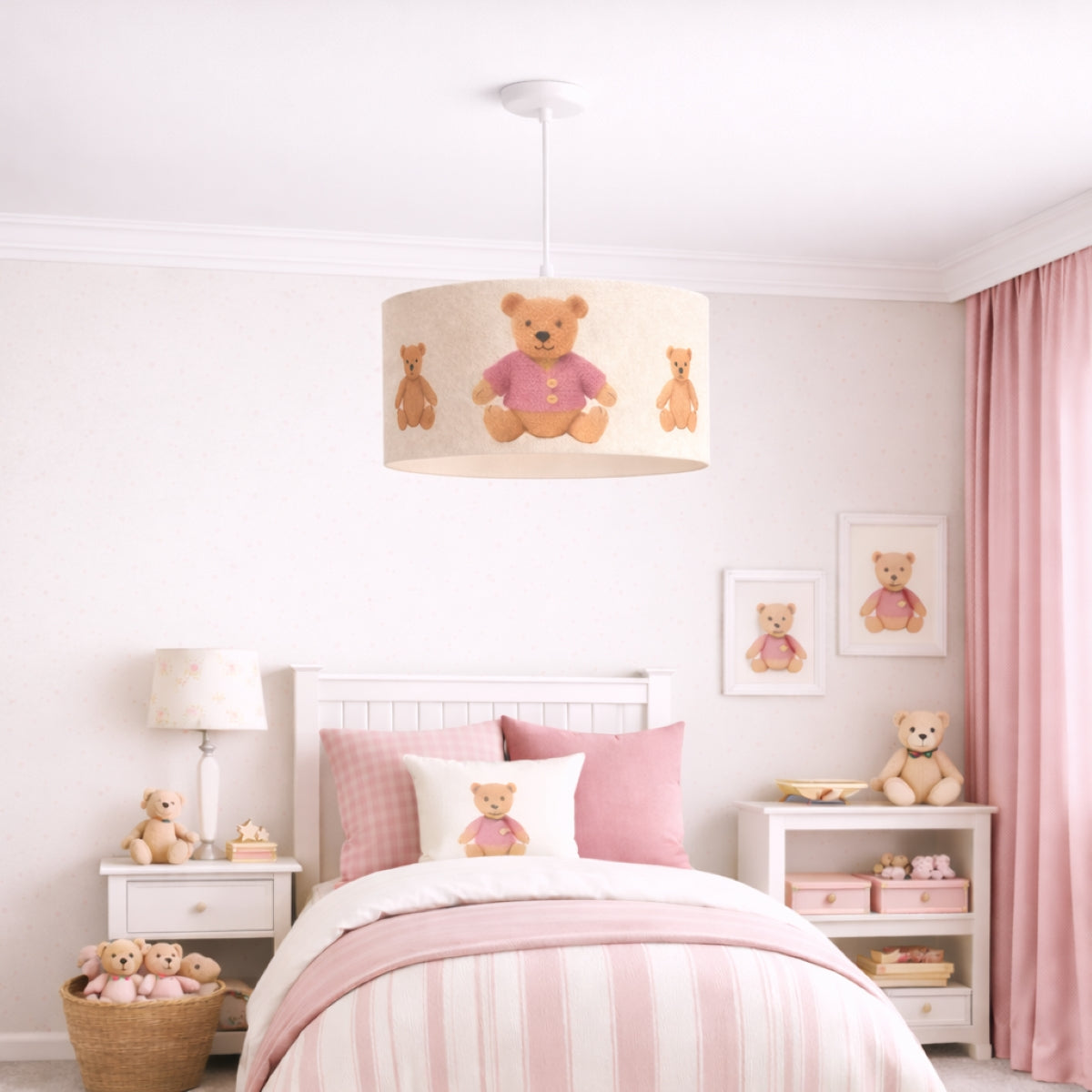 CGC BLAKE 45cm Large Oatmeal Linen Pink Teddy Bear Childrens Lamp Shade