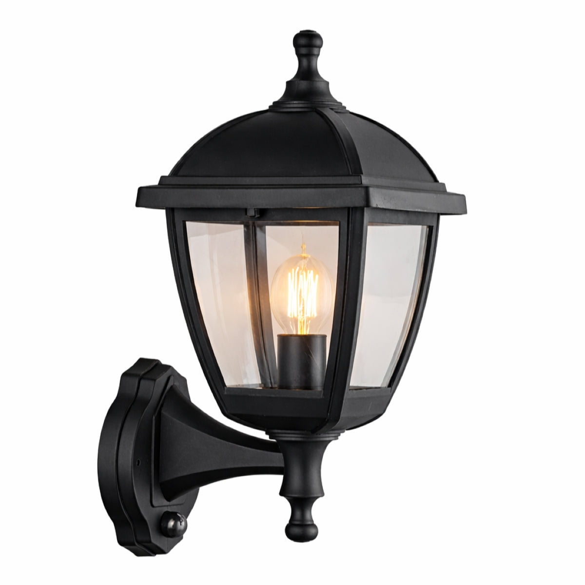 CGC MYRA Large Black Outdoor Wall Lantern Light PIR Motion Sensor with Clear Diffuser IP44 Polycarbonate Coastal