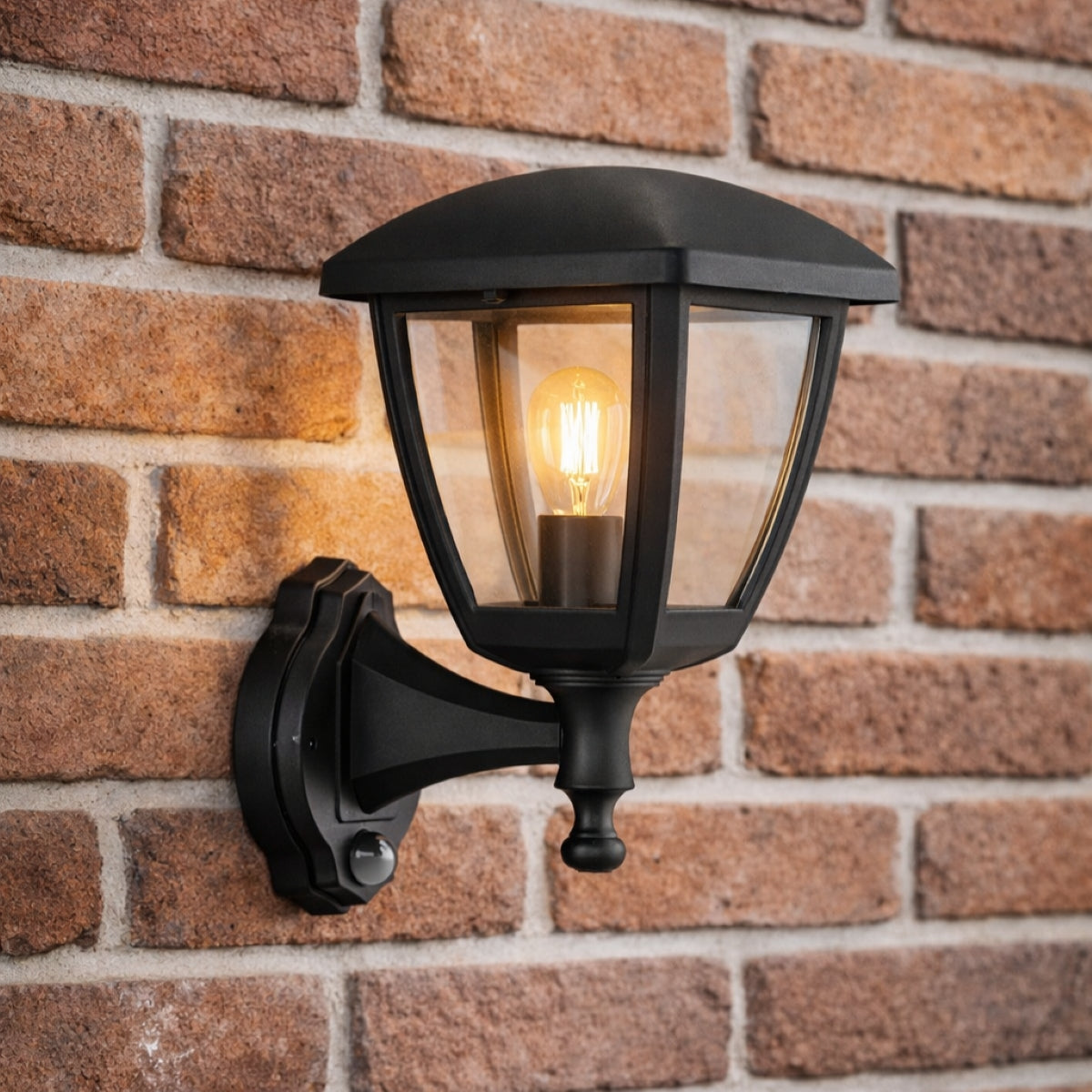 CGC NOVA Large Black Outdoor Wall Lantern Light PIR Motion Sensor with Clear Diffuser IP44 Polycarbonate Coastal