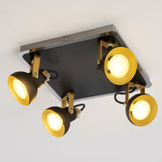 CGC SAFF 4 Head Black Adjustable Wall Ceiling Light With Gold & Chrome Detail